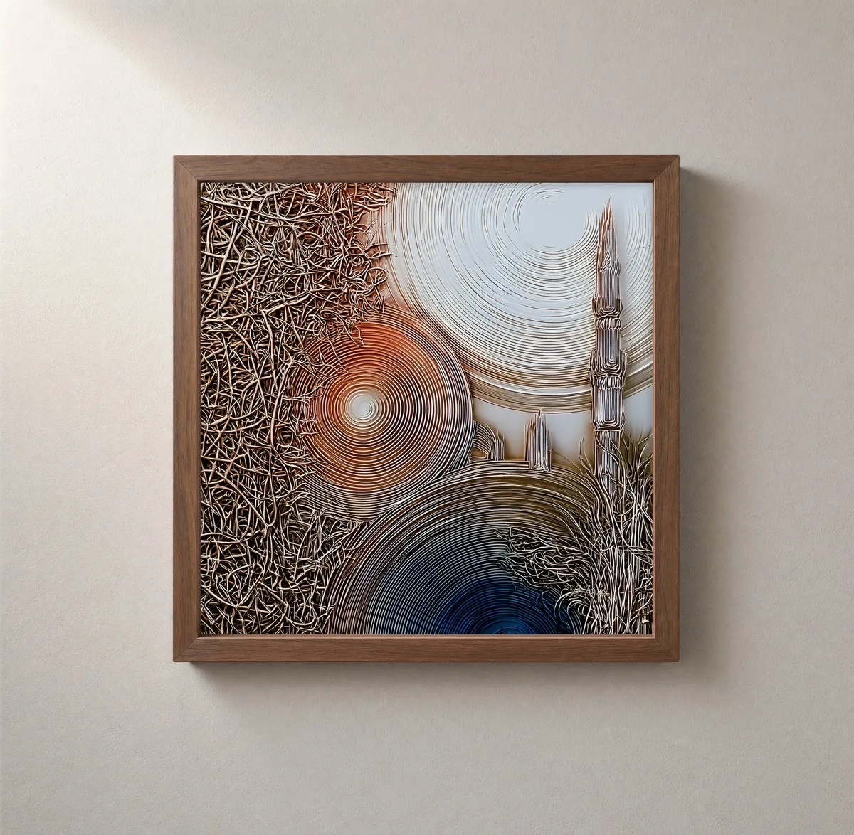 Spire Among Ripples by Bassem, framed print on a wall