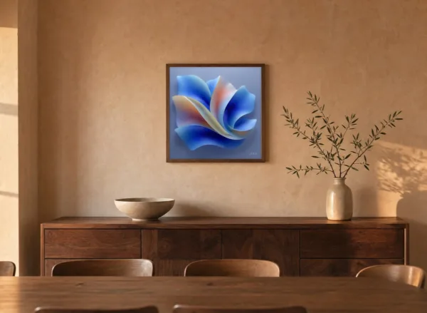 ba-0058-stardust-petals-framed-4-thin-room-dining-walnut-v4 Stardust Petals by Bassem, framed print on a wall