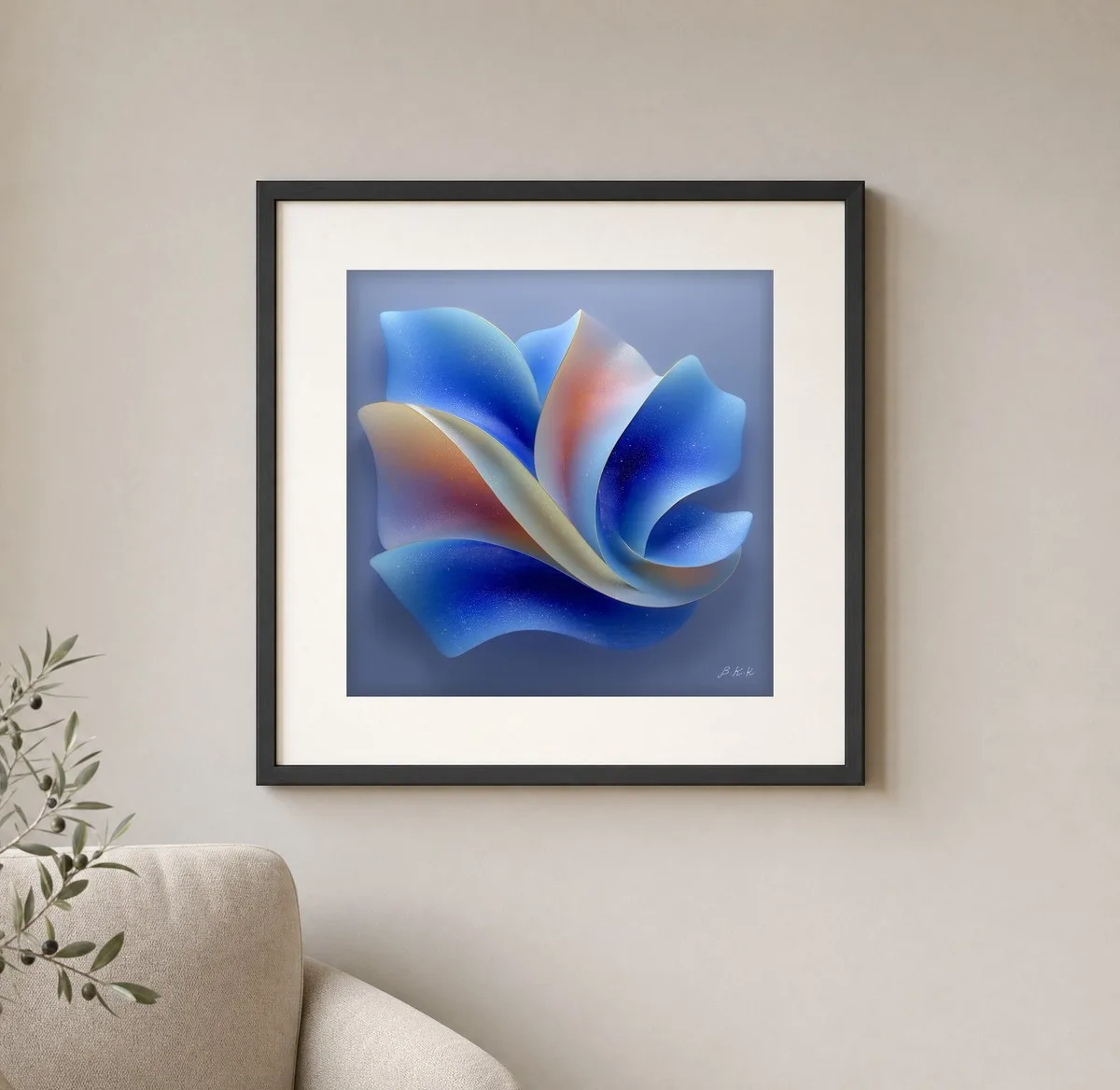 Stardust Petals by Bassem, art print shown framed on a wall