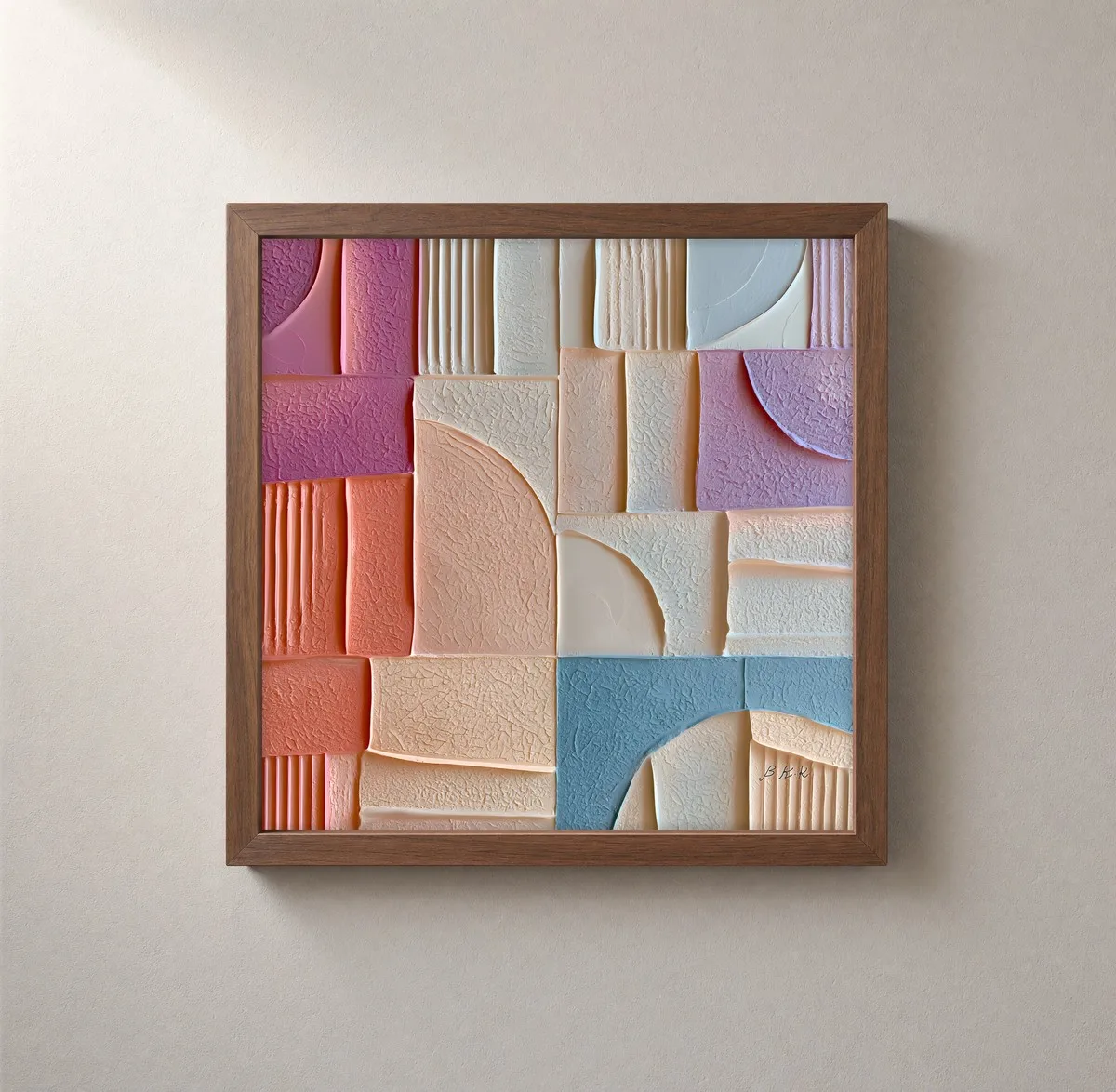 Pastel Plaster Tiles by Bassem, framed print on a wall