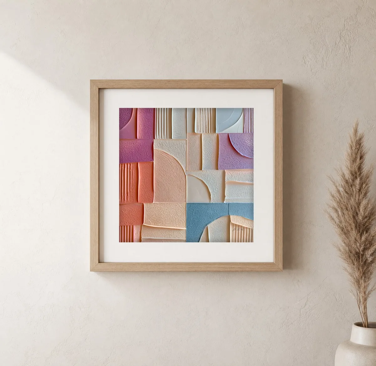 Pastel Plaster Tiles by Bassem, art print shown framed on a wall