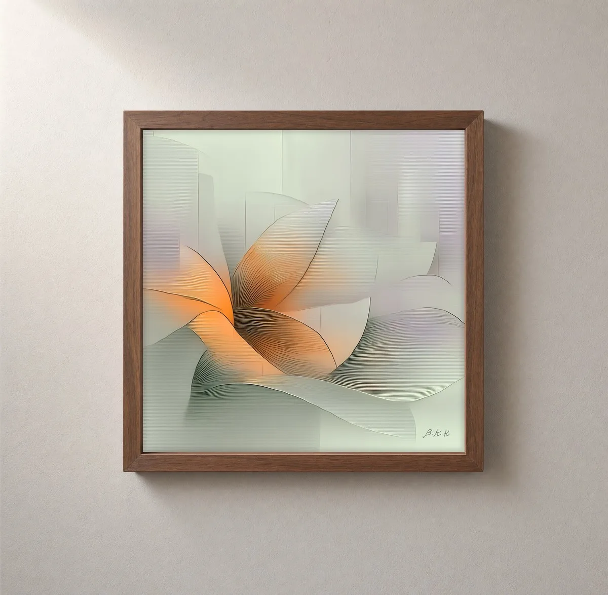 Apricot Heart Bloom by Bassem, framed print on a wall