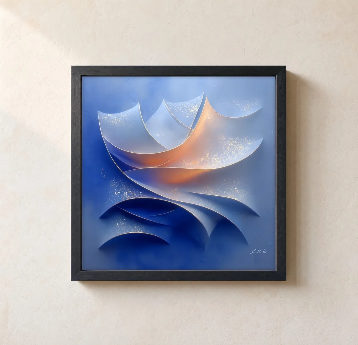 Gilded Blue Sails by Bassem, framed print on a wall