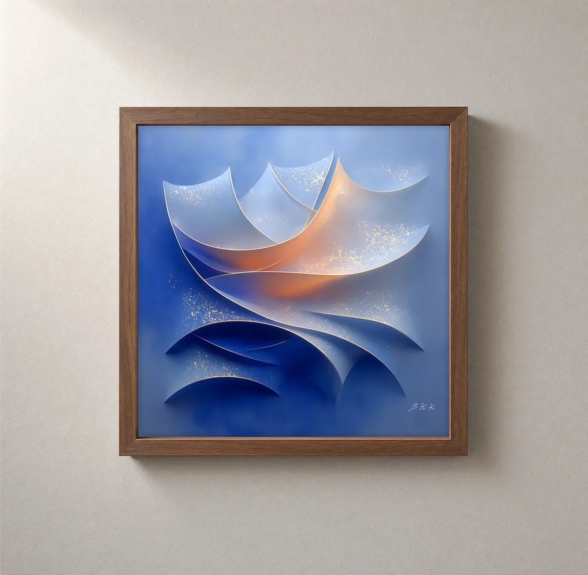 Gilded Blue Sails by Bassem, framed print on a wall