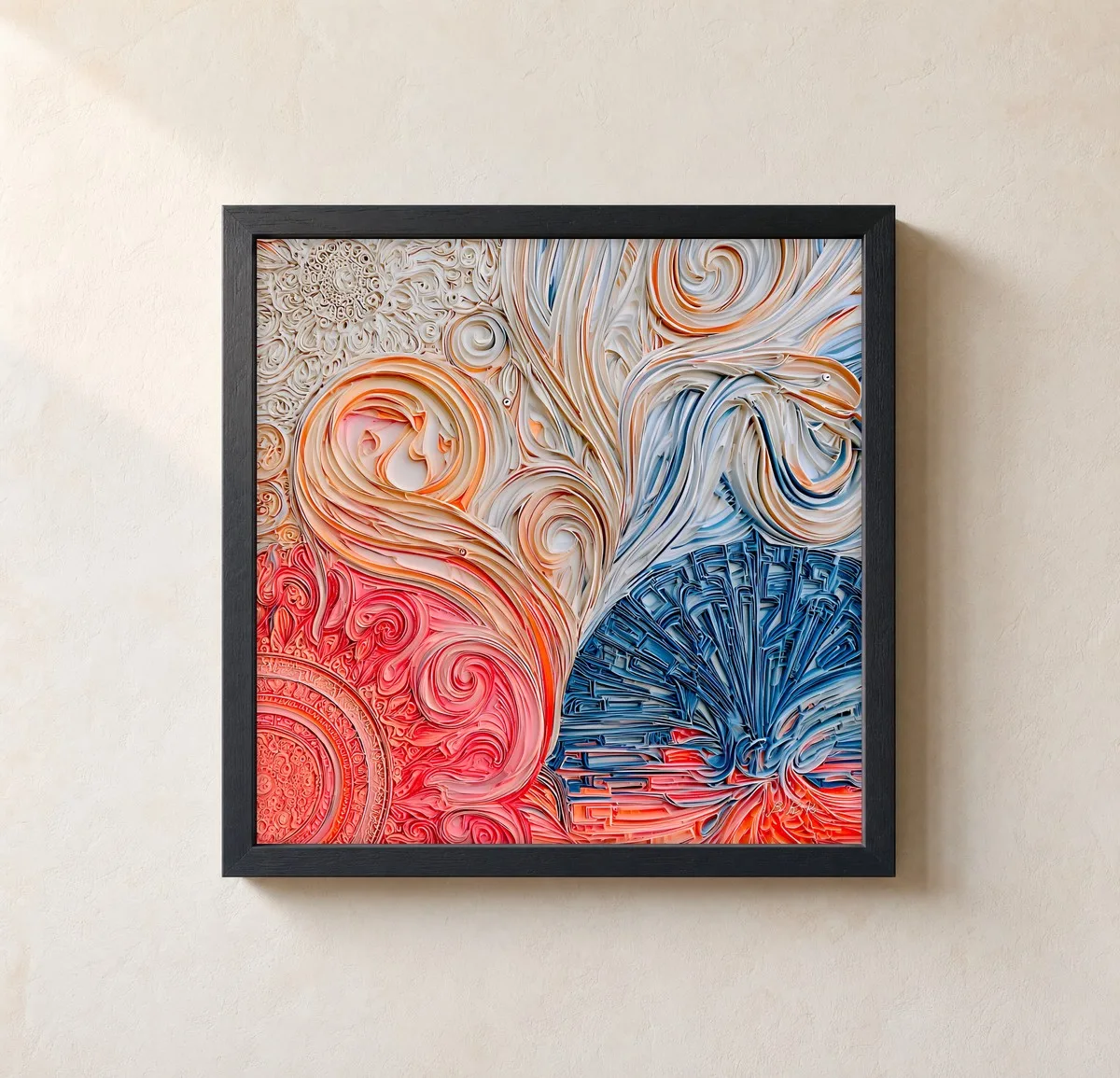 Curled Ribbon Garden by Bassem, framed print on a wall