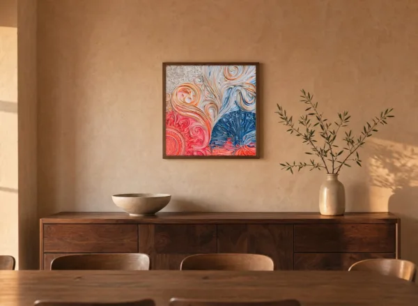 Curled Ribbon Garden by Bassem, framed print on a wall
