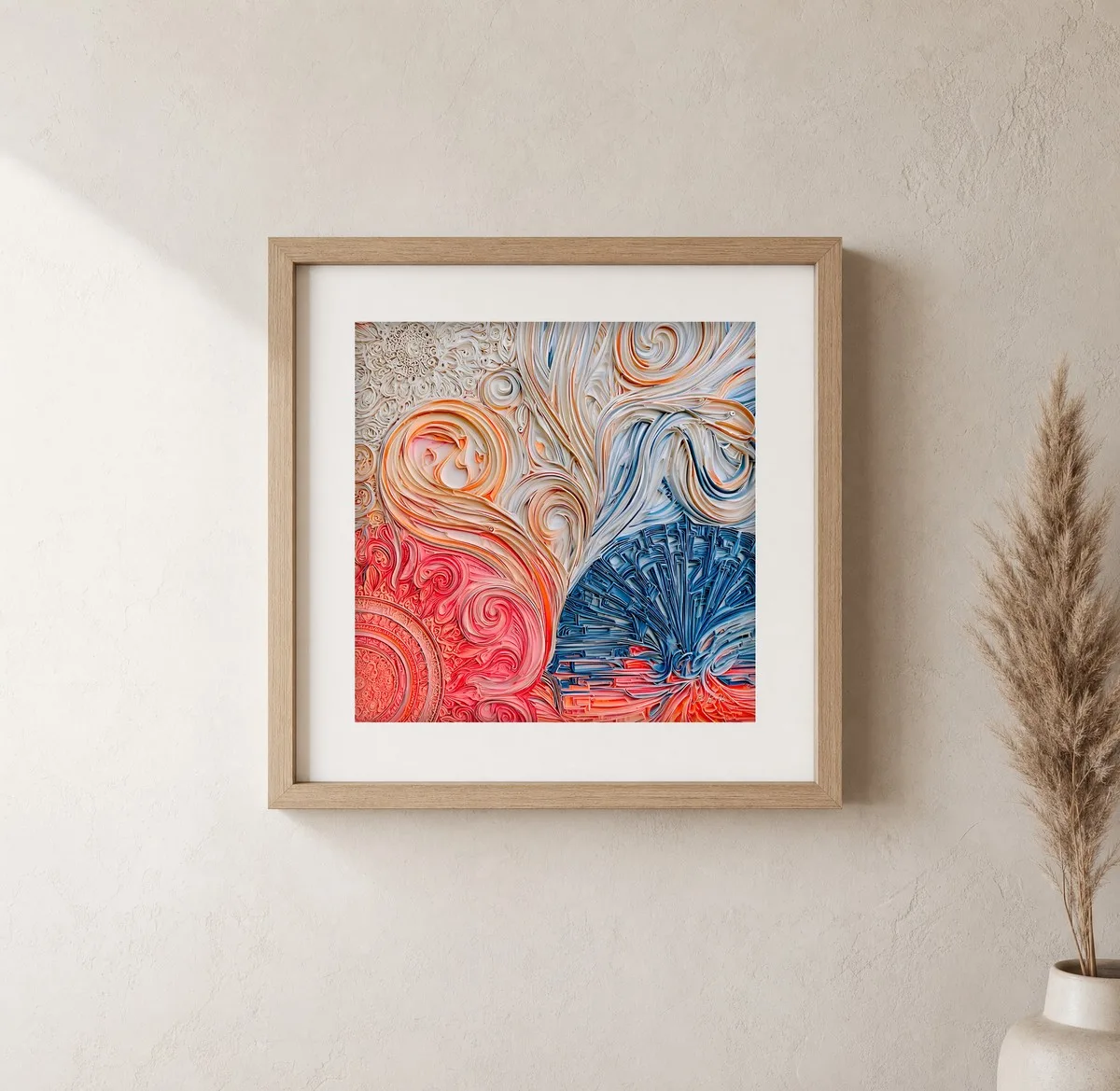 Curled Ribbon Garden by Bassem, art print shown framed on a wall