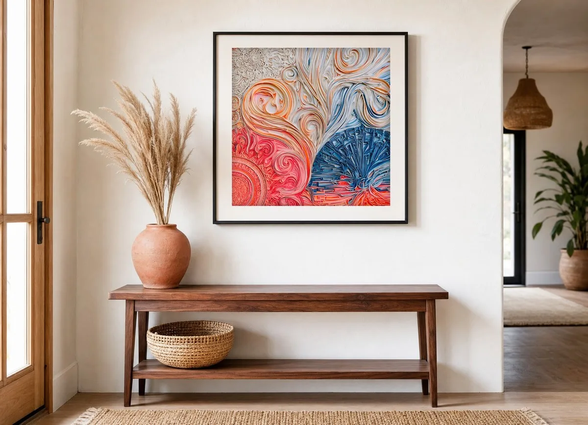 Curled Ribbon Garden by Bassem, art print shown framed on a wall