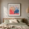 ba-0062-curled-ribbon-garden-print-3-room-bedroom-black-v6 Curled Ribbon Garden by Bassem, art print shown framed on a wall