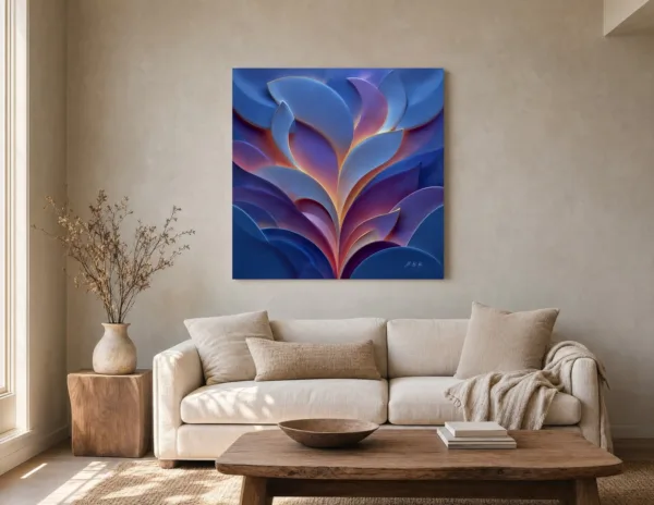 ba-0063-violet-ember-leaves-canvas-2-canvas-room-living-greige-v4 Violet Ember Leaves by Bassem, canvas on a wall
