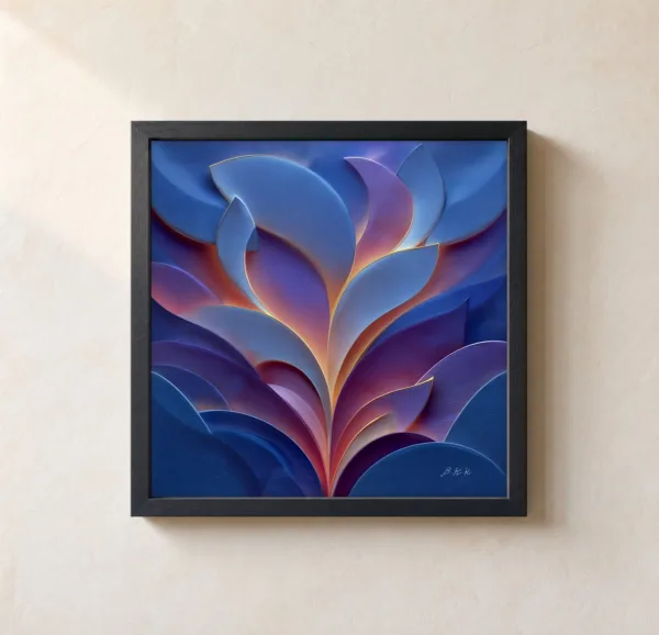 ba-0063-violet-ember-leaves-framed-1-thin-closeup-black-v4 Violet Ember Leaves by Bassem, framed print on a wall