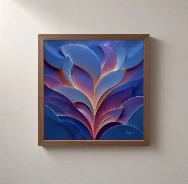 ba-0063-violet-ember-leaves-framed-2-thin-closeup-walnut-v4 Violet Ember Leaves by Bassem, framed print on a wall