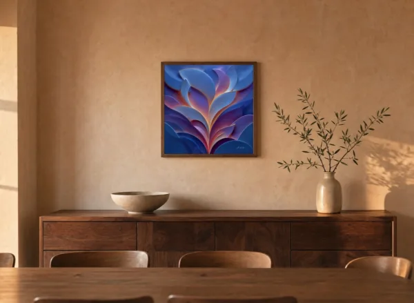 ba-0063-violet-ember-leaves-framed-4-thin-room-dining-walnut-v4 Violet Ember Leaves by Bassem, framed print on a wall