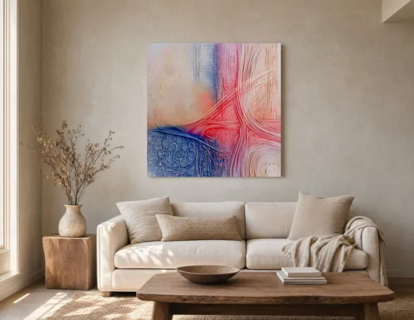 Rose Thread Ripples by Bassem, canvas on a wall