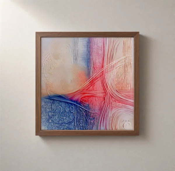 ba-0064-rose-thread-ripples-framed-2-thin-closeup-walnut-v4 Rose Thread Ripples by Bassem, framed print on a wall