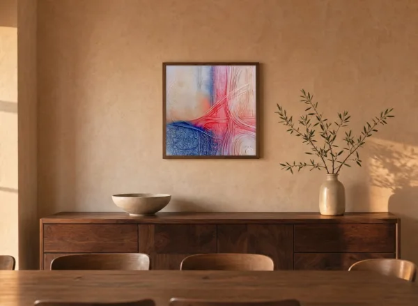 ba-0064-rose-thread-ripples-framed-4-thin-room-dining-walnut-v4 Rose Thread Ripples by Bassem, framed print on a wall