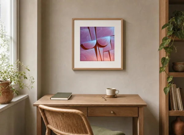 ba-0065-mauve-half-moons-print-3-room-reading-oak-v6 Mauve Half Moons by Bassem, art print shown framed on a wall