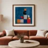 ba-0068-tower-of-blocks-print-3-room-living-terracotta-walnut-v6 Tower of Blocks by Bassem, art print shown framed on a wall