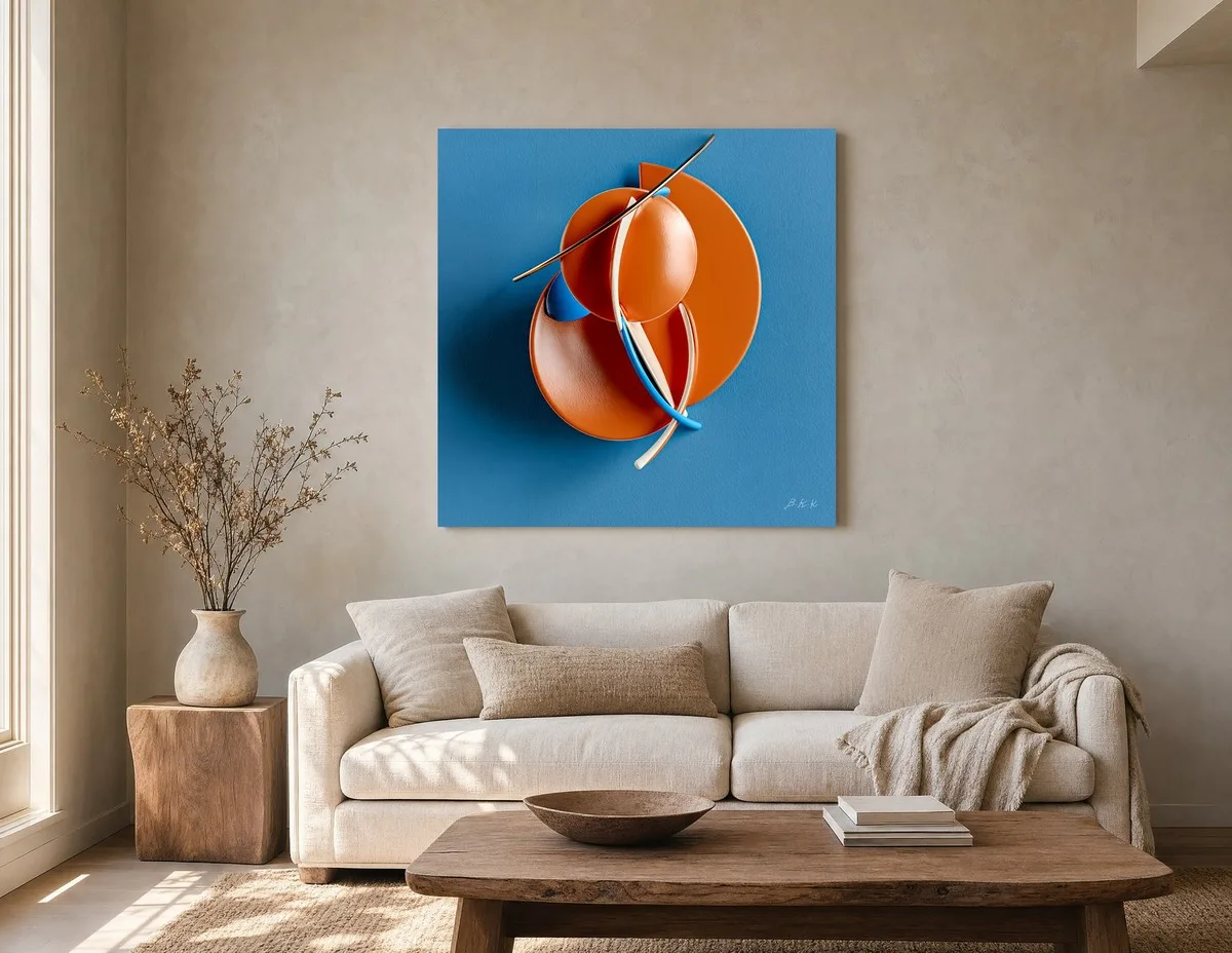 Layered Orange Discs by Bassem, canvas on a wall