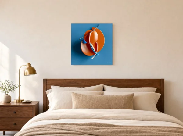 Layered Orange Discs by Bassem, canvas on a wall