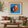 Layered Orange Discs by Bassem, art print shown framed on a wall