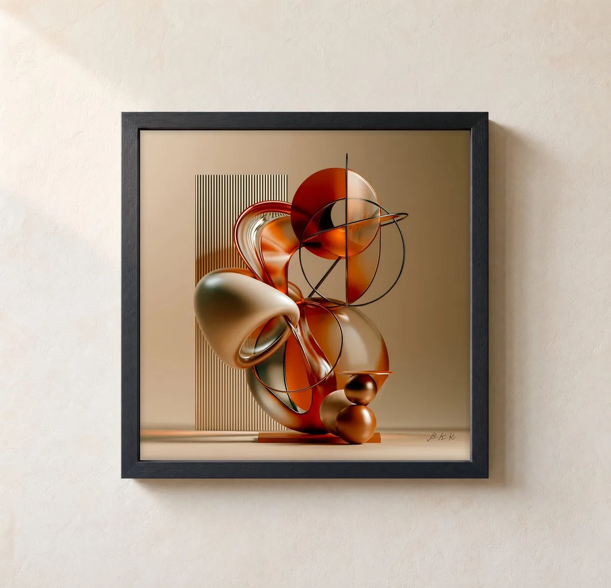 Sculpted Copper Loops by Bassem, framed print on a wall