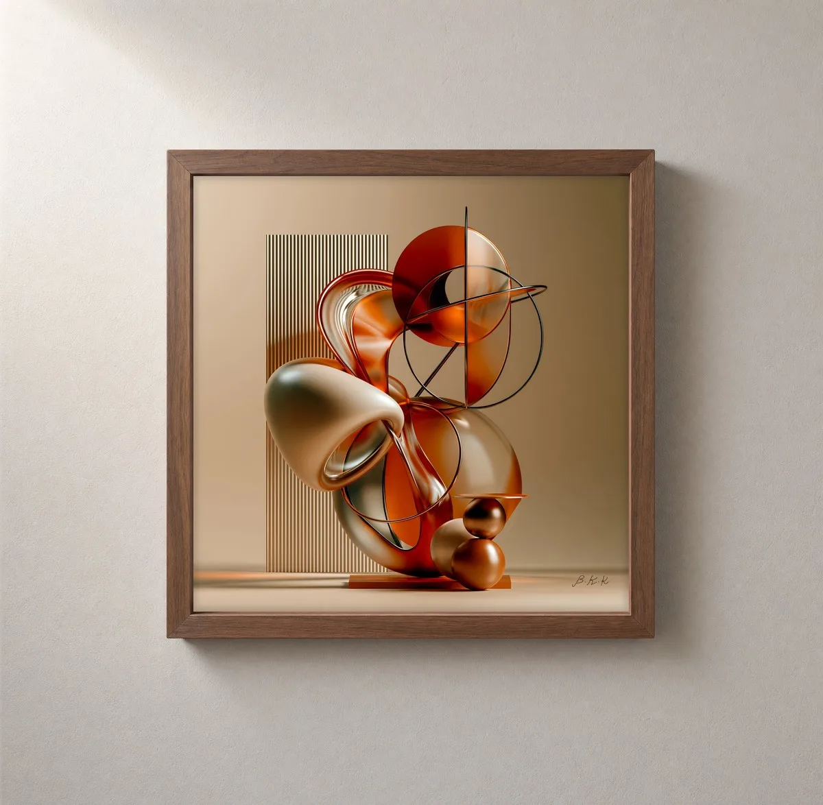 Sculpted Copper Loops by Bassem, framed print on a wall
