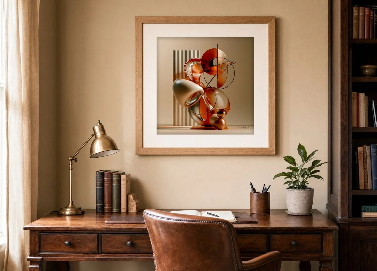 Sculpted Copper Loops by Bassem, art print shown framed on a wall