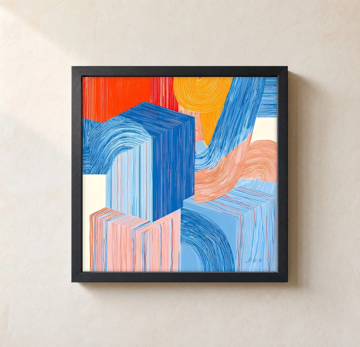 Threaded Blocks by Bassem, framed print on a wall