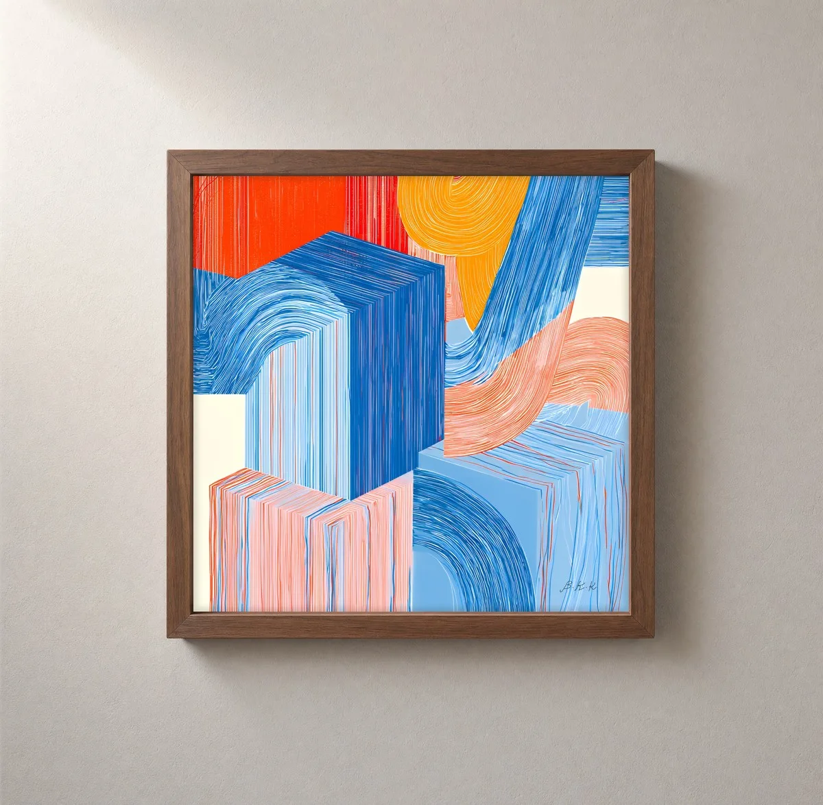 Threaded Blocks by Bassem, framed print on a wall