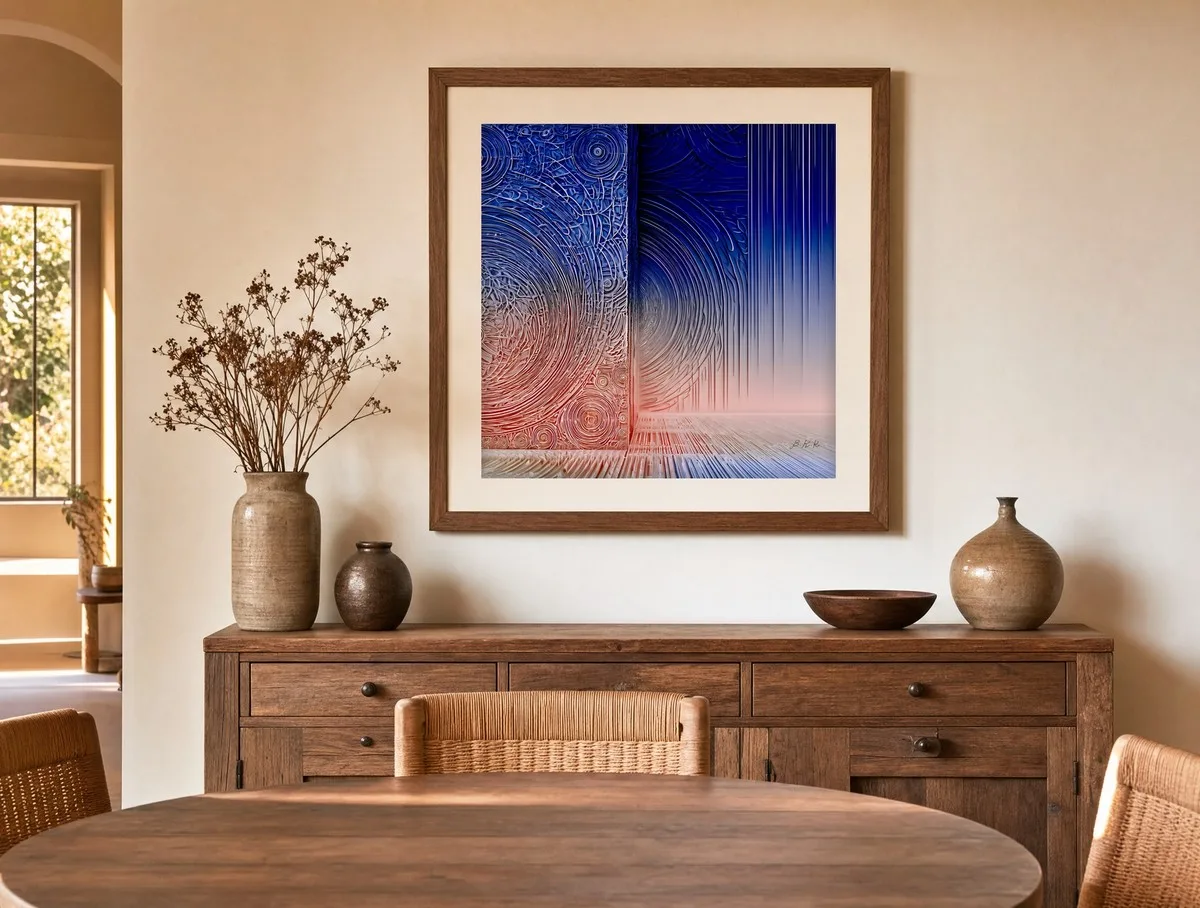 Embossed Ripples by Bassem, art print shown framed on a wall