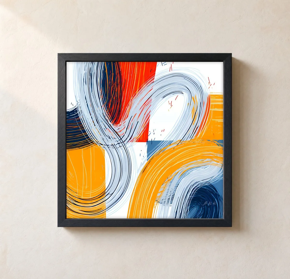 Swirling Line Bands by Bassem, framed print on a wall