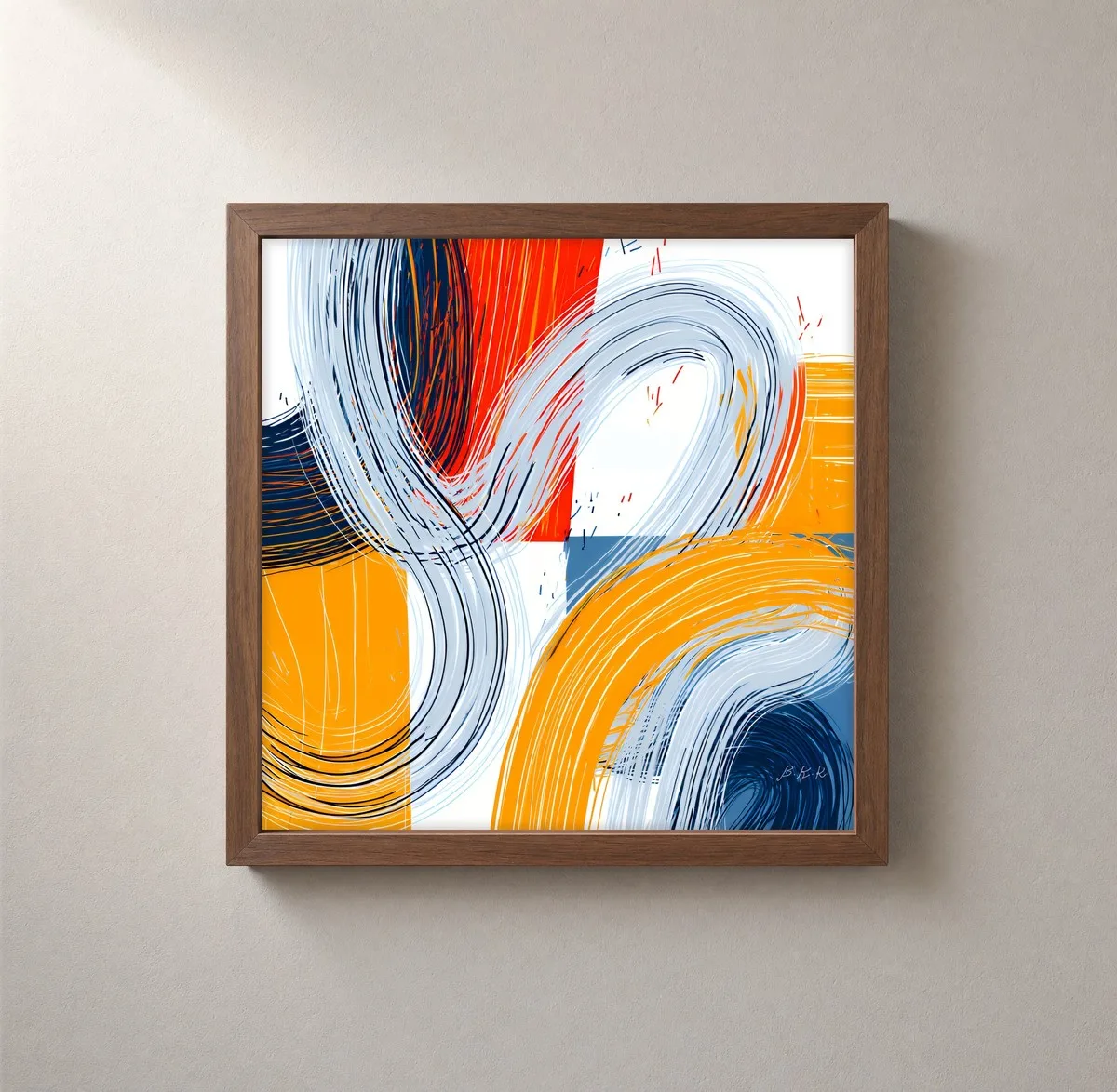 Swirling Line Bands by Bassem, framed print on a wall