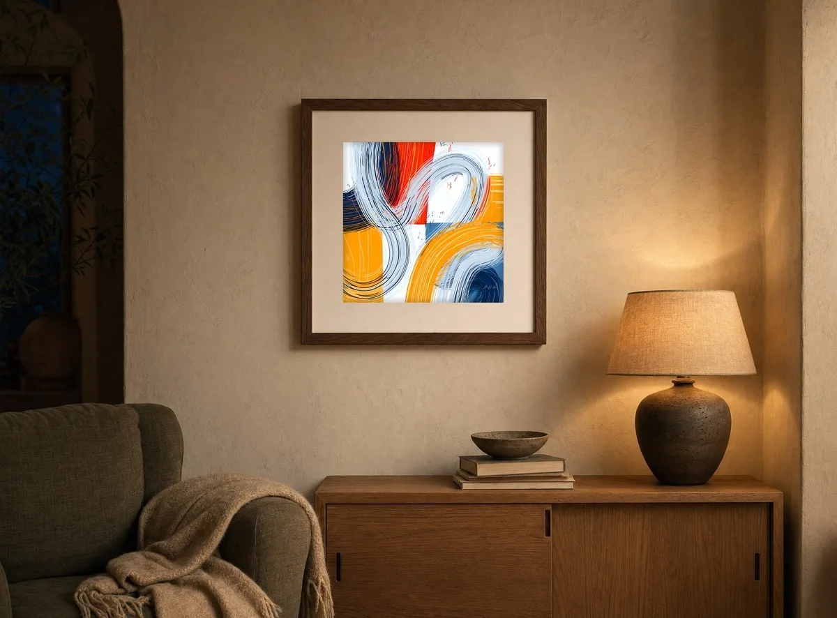Swirling Line Bands by Bassem, art print shown framed on a wall