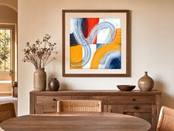 Swirling Line Bands by Bassem, art print shown framed on a wall