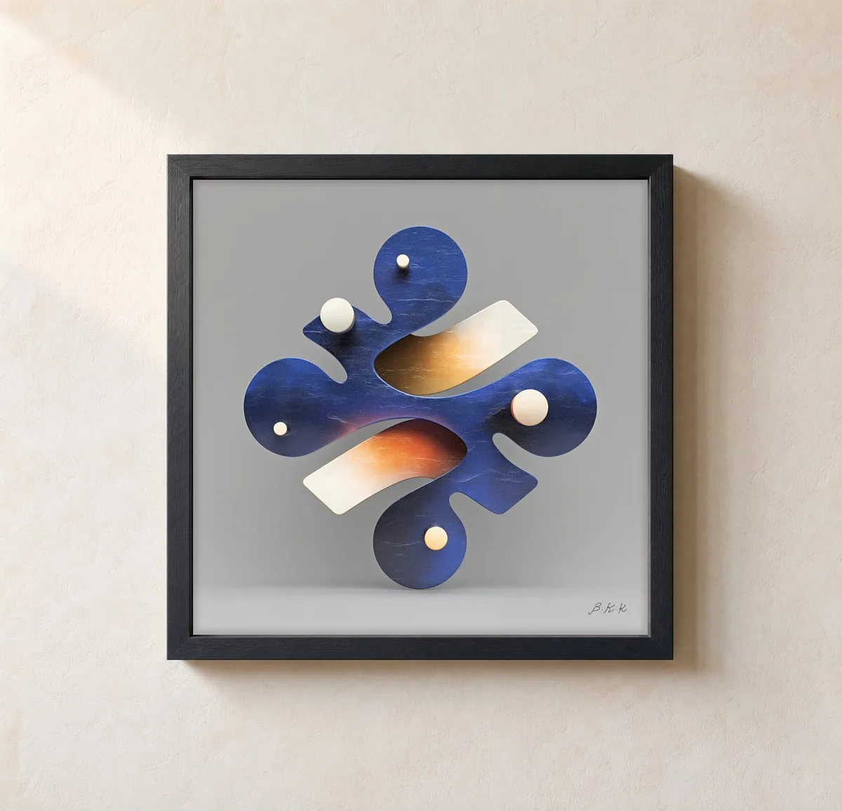 Cloverleaf in Navy by Bassem, framed print on a wall