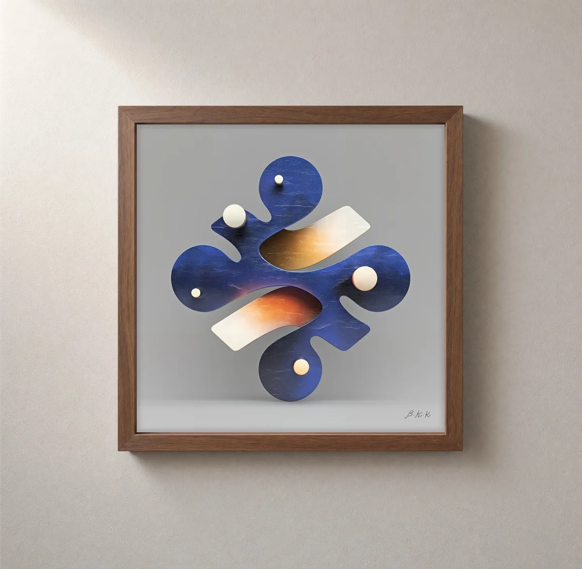 Cloverleaf in Navy by Bassem, framed print on a wall