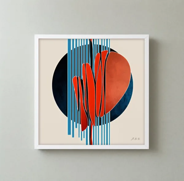 Red Blades and Stripes by Bassem, framed print on a wall
