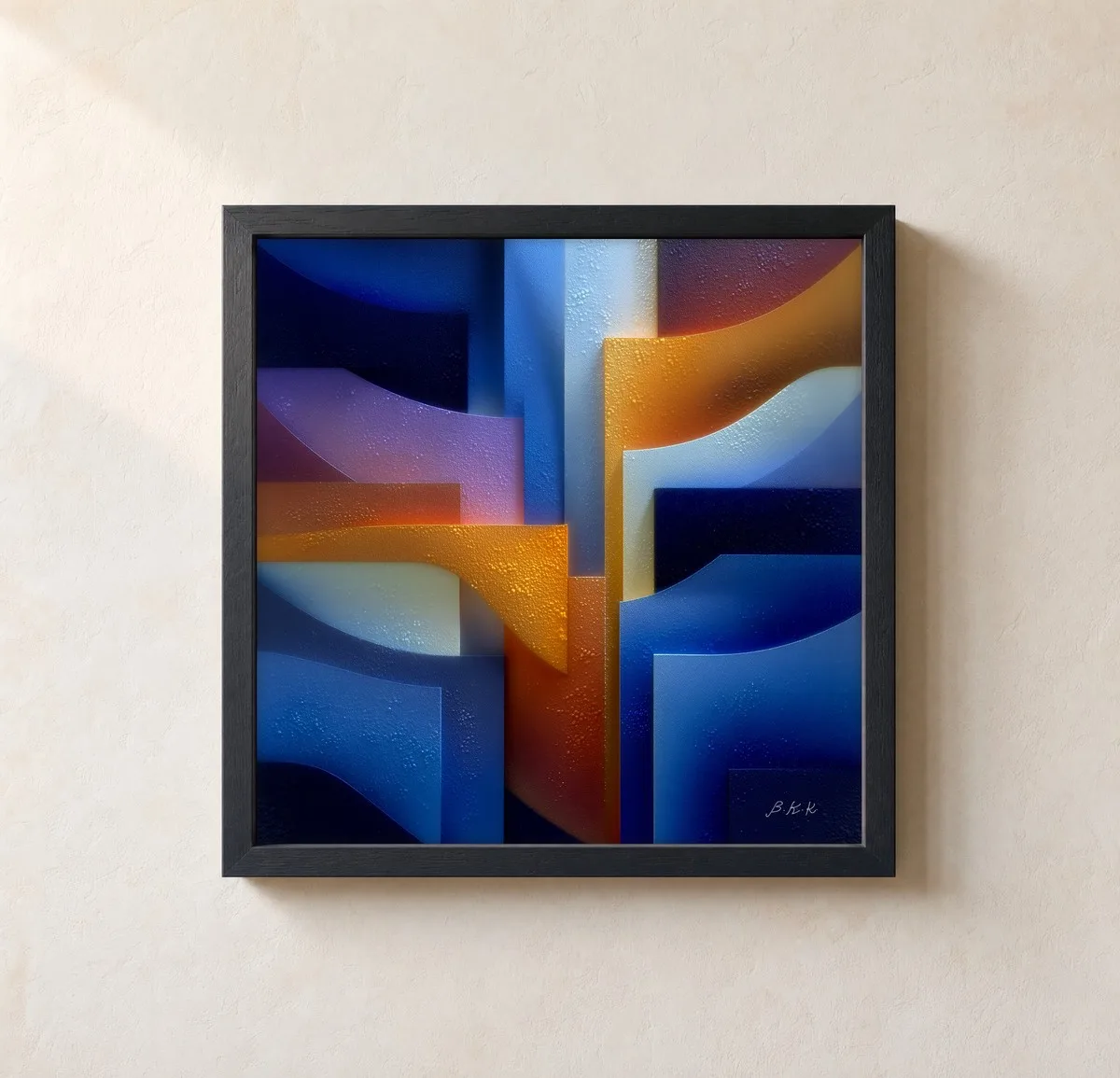 Stepped Blue Planes by Bassem, framed print on a wall