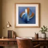 ba-0081-rust-and-blue-relief-print-2-room-study-oak-v6 Rust and Blue Relief by Bassem, art print shown framed on a wall