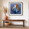 ba-0081-rust-and-blue-relief-print-3-room-entryway-black-v6 Rust and Blue Relief by Bassem, art print shown framed on a wall