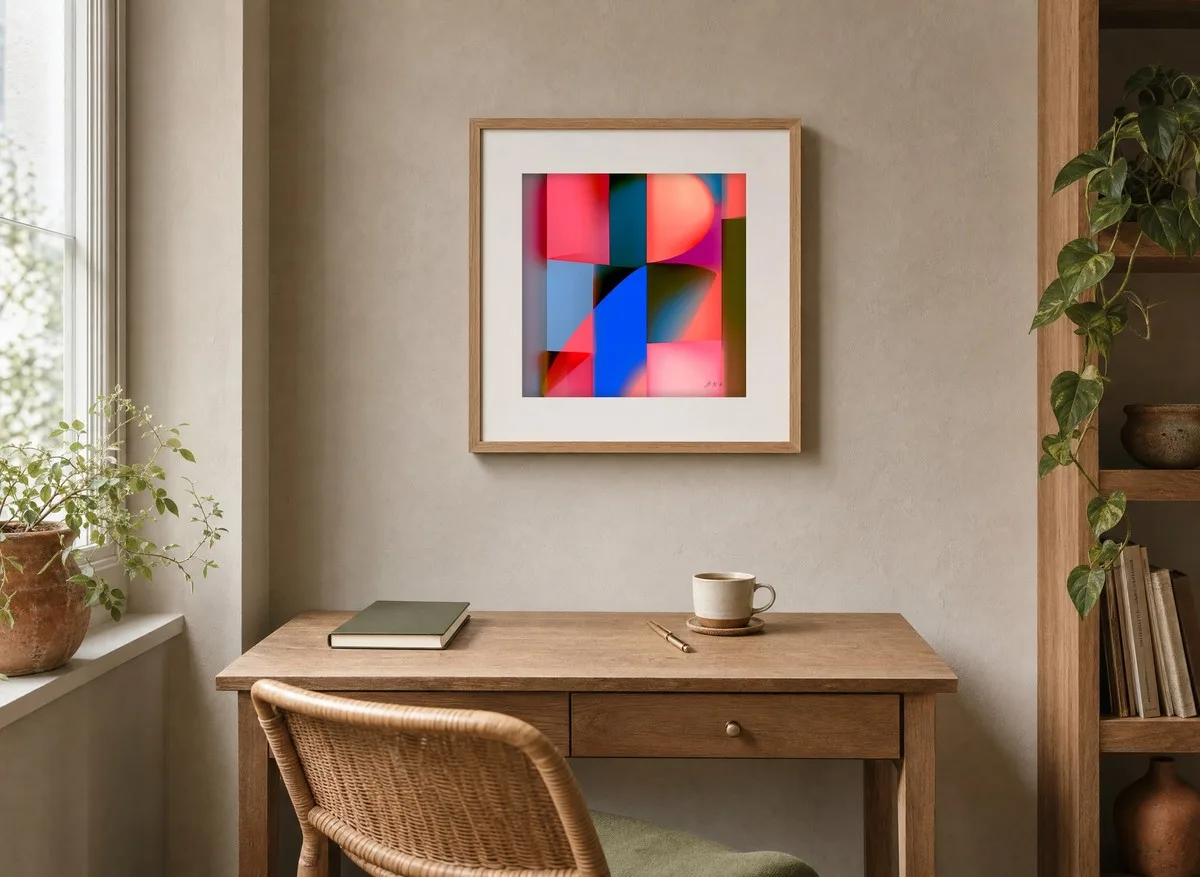 Soft Focus Blocks by Bassem, art print shown framed on a wall