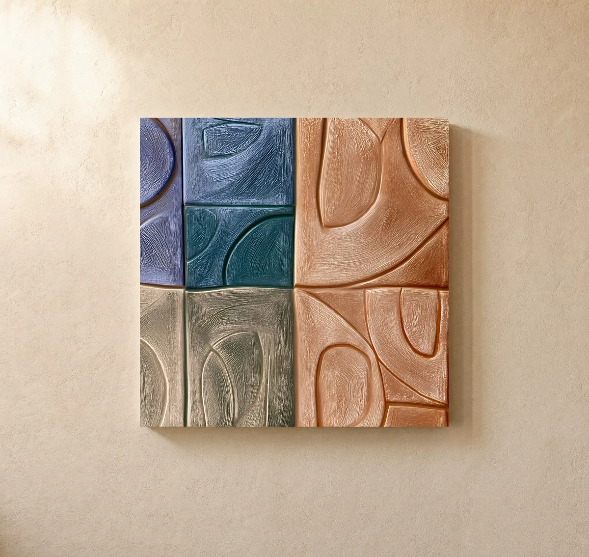 Carved Color Tiles by Bassem, canvas on a wall