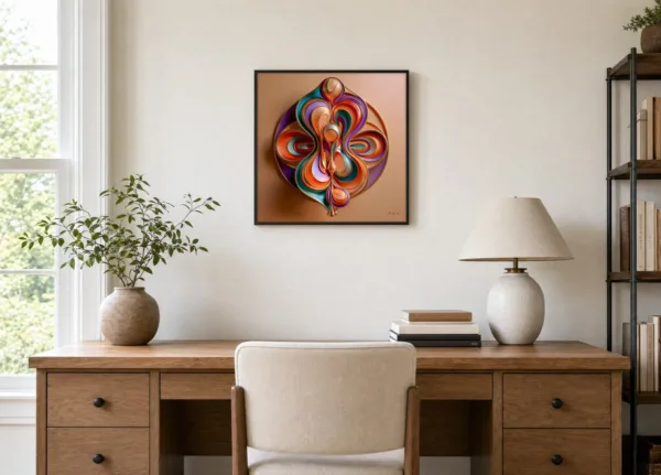 Gilded Petal Medallion by Bassem, framed print on a wall