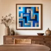 Sky Blue Labyrinth by Bassem, art print shown framed on a wall