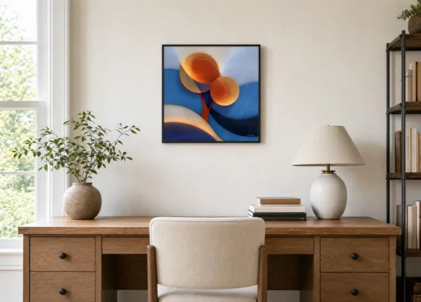 Little Orange Tree by Bassem, framed print on a wall