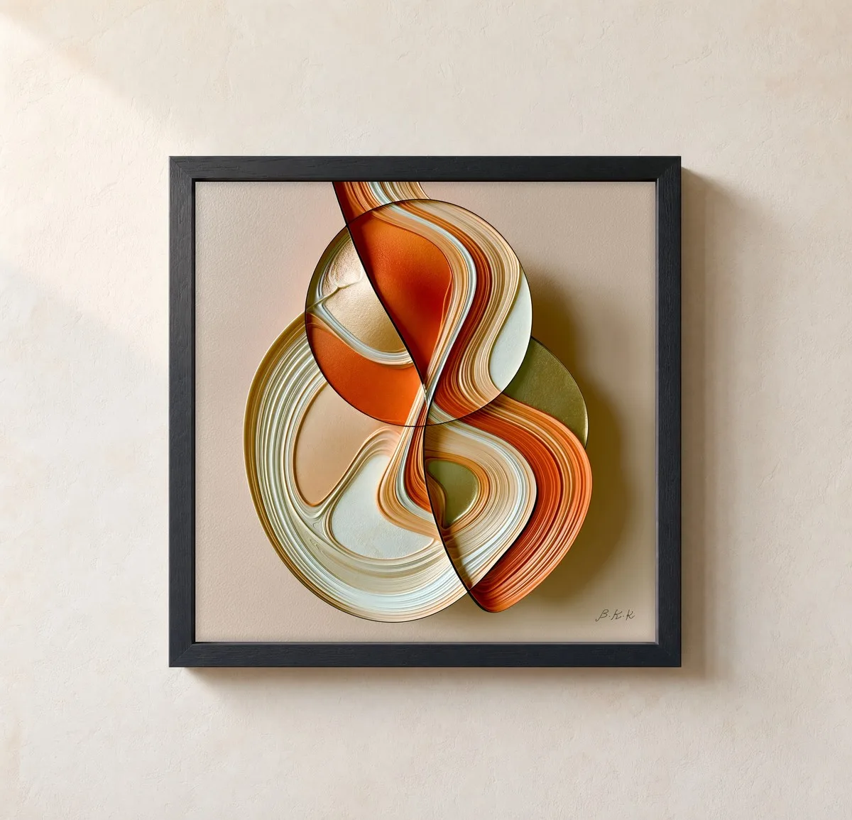 Peach Ribbon Knot by Bassem, framed print on a wall