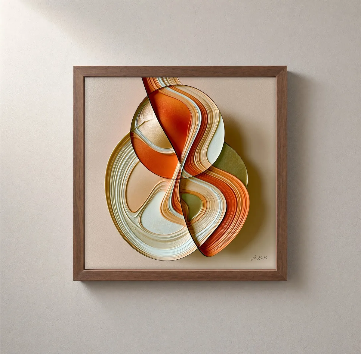 Peach Ribbon Knot by Bassem, framed print on a wall