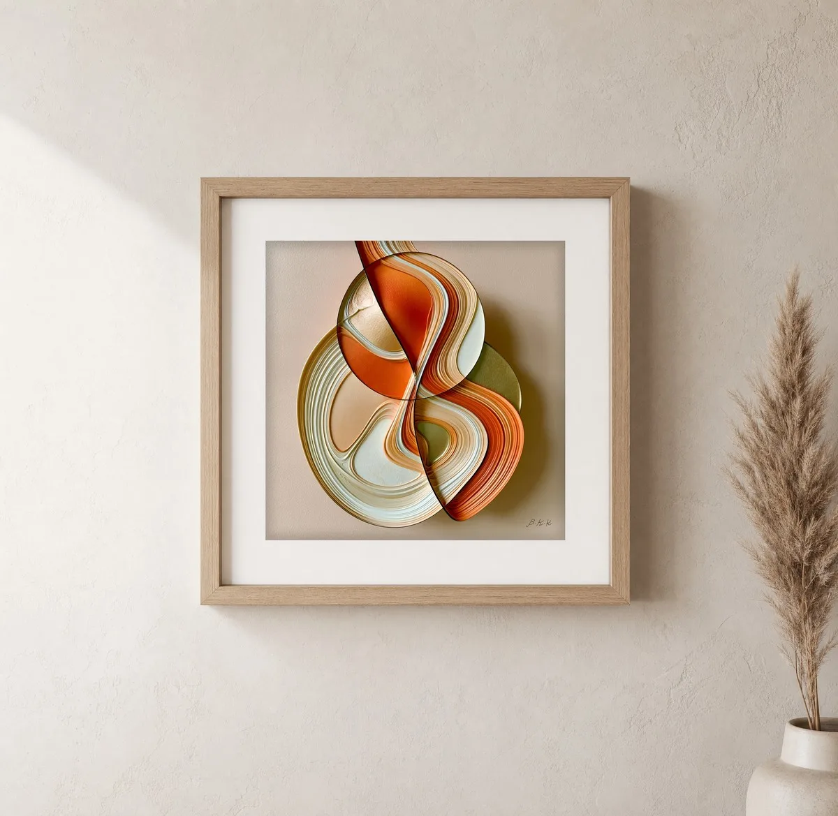 Peach Ribbon Knot by Bassem, art print shown framed on a wall
