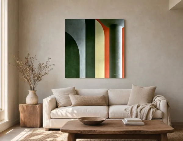 Arches in Forest Green by Bassem, canvas on a wall